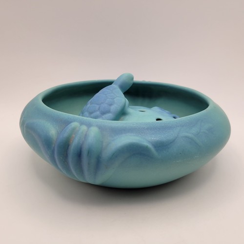 Van Briggle Pottery Turtle Flower Frog In Lotus Bowl 12 US Arts and Crafts 8in - Picture 2 of 15