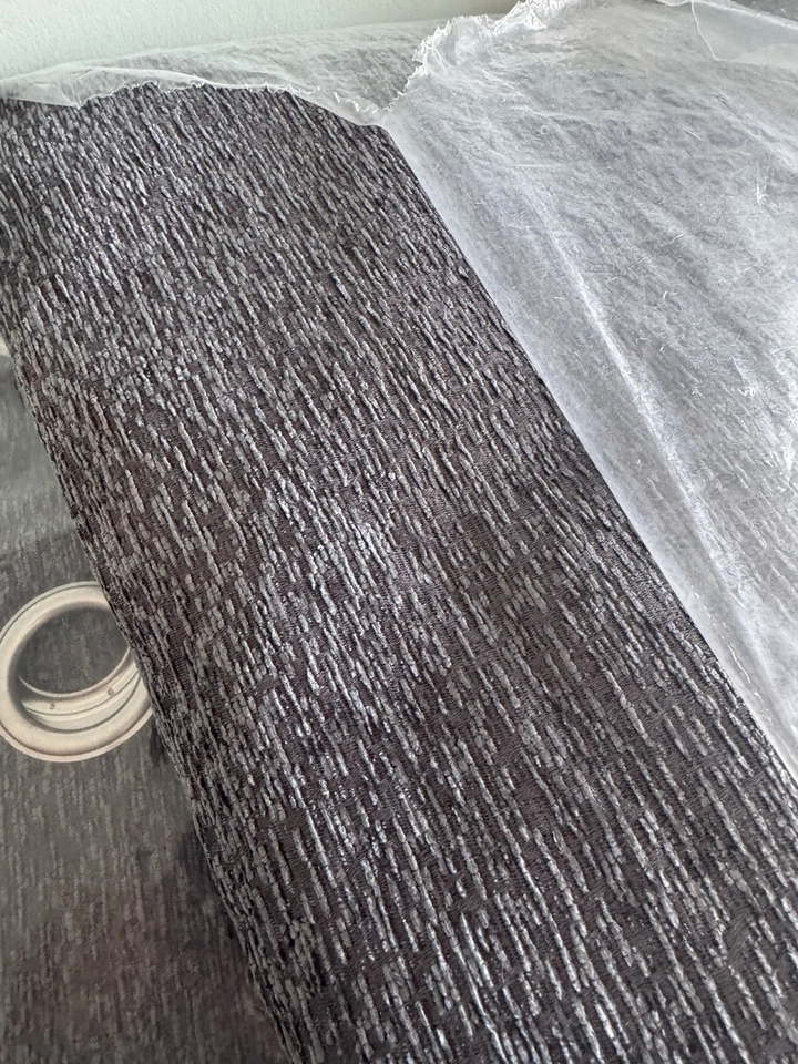 Large Dunelm ThermalFleece Interlined Textured Chenille Eyelet Graphite Curtains - Image 3 of 3