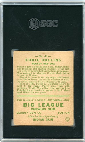 1933 Goudey EDDIE COLLINS #42 Graded SGC 3 BOSTON RED SOX HOF - Picture 2 of 2