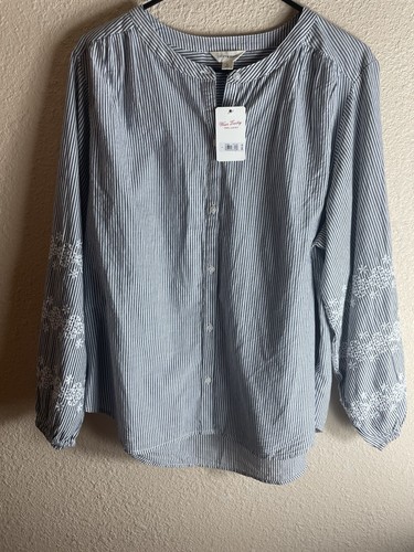 Camisa abotonada marca Lucky talla grande/rayas/bordada nueva con etiquetas - Imagen 2 de 6
