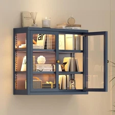 LED Display Cabinet Wall Mounted Metal Storage Organizer w/ Adjustable Shelves