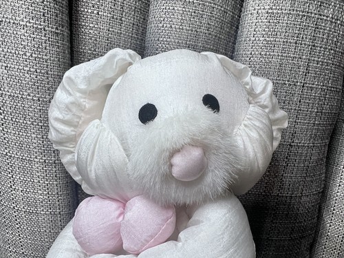 Peluche vintage coniglietto coniglio vinile paracadute bianco rosa fiocco Corea peluche giocattolo - Foto 2 di 10