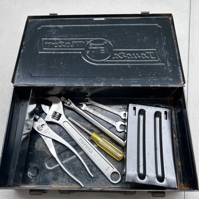 Vintage TOYOTA MOTOR Toolbox Wrench Pliers Screwdriver Case