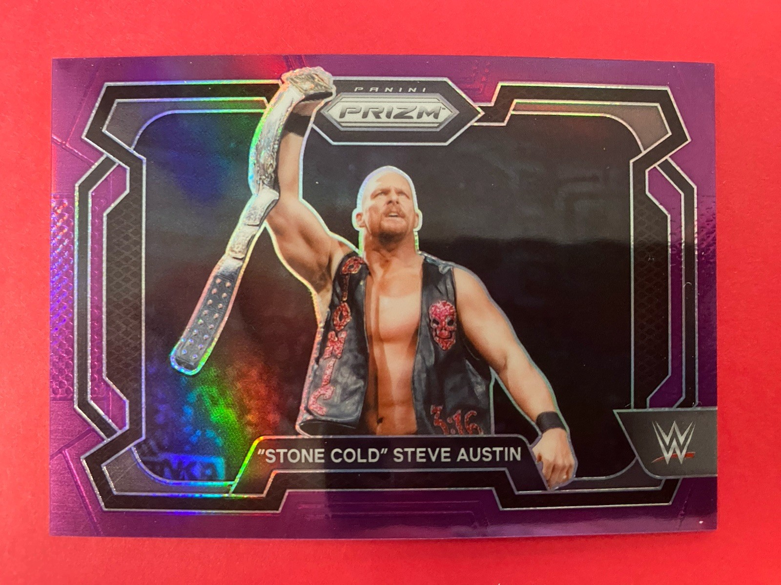 2024 Panini Prizm WWE #14 Stone Cold Steve Austin 128/149 Purple Prizm