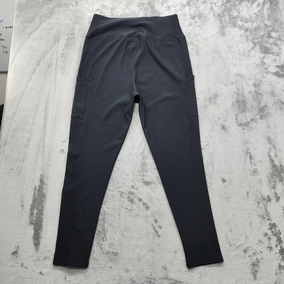 Leggings Hurley para mujer 2X negros acanalados tiro alto tirar de tobillo completo entrenamiento yoga Foto 3 de 4