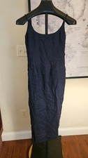 NWT Quince Women's S European Linen Scoop Neck Midi Dress Deep Navy
