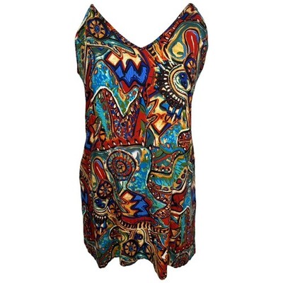 Shein Curve 2XL UK 20 Träger-Etuikleid abstraktes Muster V-Ausschnitt Viskose