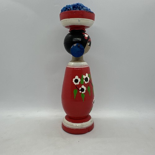 Vintage handbemalte ägyptische/afrikanische Holzspindelspule Puppe Volkskunst Figur - Bild 3 von 8