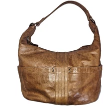 ILI New York Genuine Leather Brown Shoulder Bag – Plaid Lining, Zip Closure