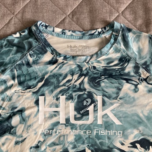 Huk Fishing Camicia Manica Lunga Uomo XL Blu Mimetica Acqua Outdoor Performance UPF - Foto 2 di 10