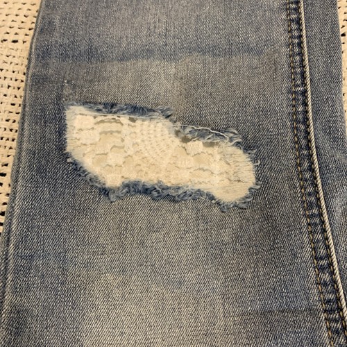 Mudd Girl Jean Y2K Lace Patched Distressed Knee Flared Leg Double Button Juniors - Picture 7 of 16