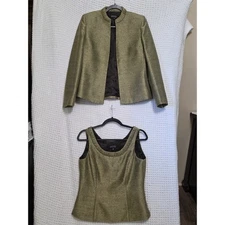 Kasper Women's 2 Piece Blazer & Tank Top Set Size 4 Gold Textured
