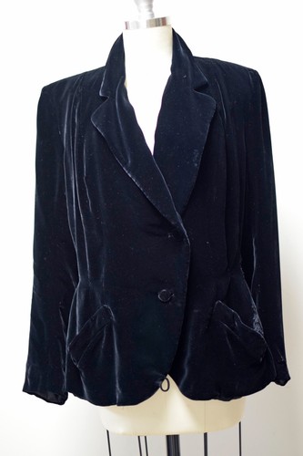 VTG 1930s/40s  Boulevard Black Silk Rayon Velvet Blazer Jacket ~Size XS/S
