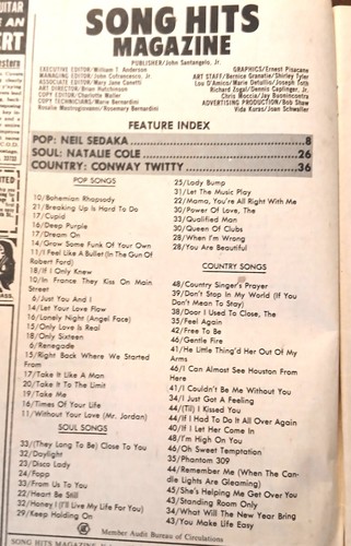Song Hits Magazine June 1976 - Neil Sedaka cover, Natalie Cole, Conway Twitty - Foto 6 di 11