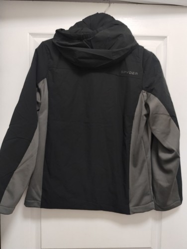 NUOVO Spyder Youth giacca Superlite con cappuccio e zip intera taglia L 14/16 NERO E GRIGIO - Foto 6 di 8