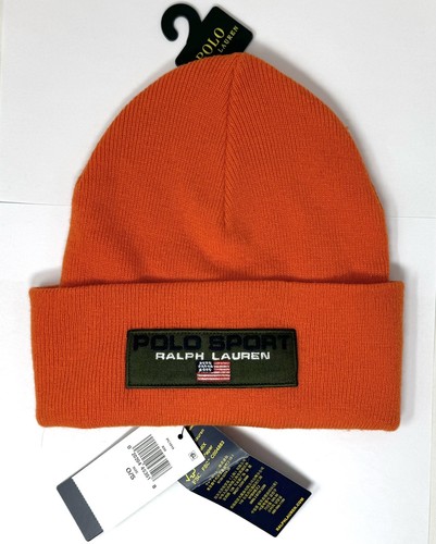 Ralph Lauren Polo Sport Logo Beanie Wintermütze Mütze - Orange - OS - Neu mit Etikett