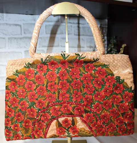 Vintage Guatemalan Handmade Embroidered Red Floral Handbag - Picture 3 of 11