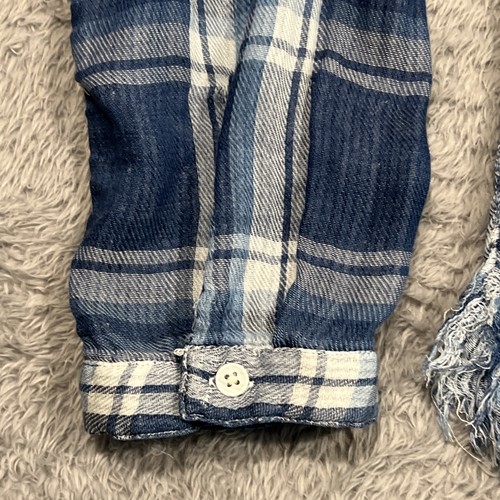 Camisa de franela Thread & Supply para mujer L azul a cuadros manga larga dobladillo crudo - Imagen 5 de 14