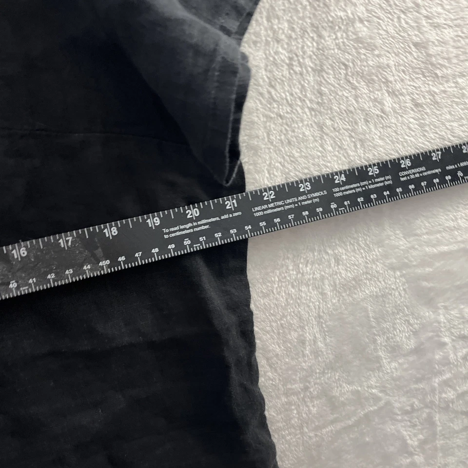 Vestido Camisa Lino Mujer Negro Pequeño Lino Sólido Manga Corta Cuello Redondo Pullover Foto 3 de 4