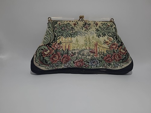 Vintage 40er Jahre Art Deco Kisslock Wandteppich Landschaft Handtasche - klein - Bild 6 von 10
