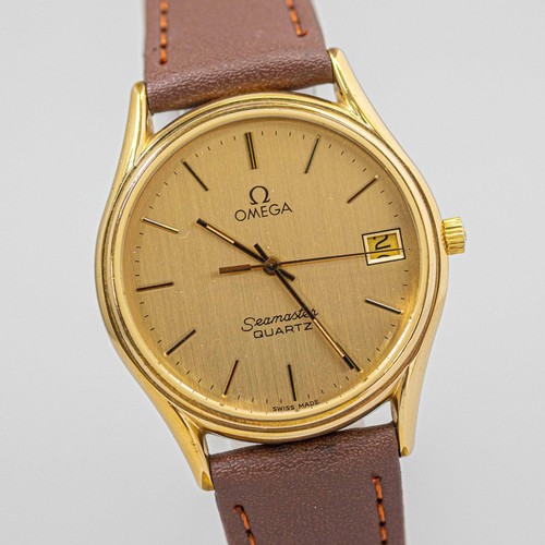 **NEAR MINT** Vintage OMEGA Seamaster Cal.1337 Quartz Push Crown Gold Dial Men's - Picture 3 of 16