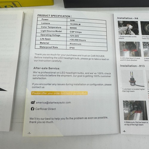 Car Rover H7 LED Headlight Bulbs All-In-One Compact Design 6000K 50W Waterproof - Picture 5 of 9