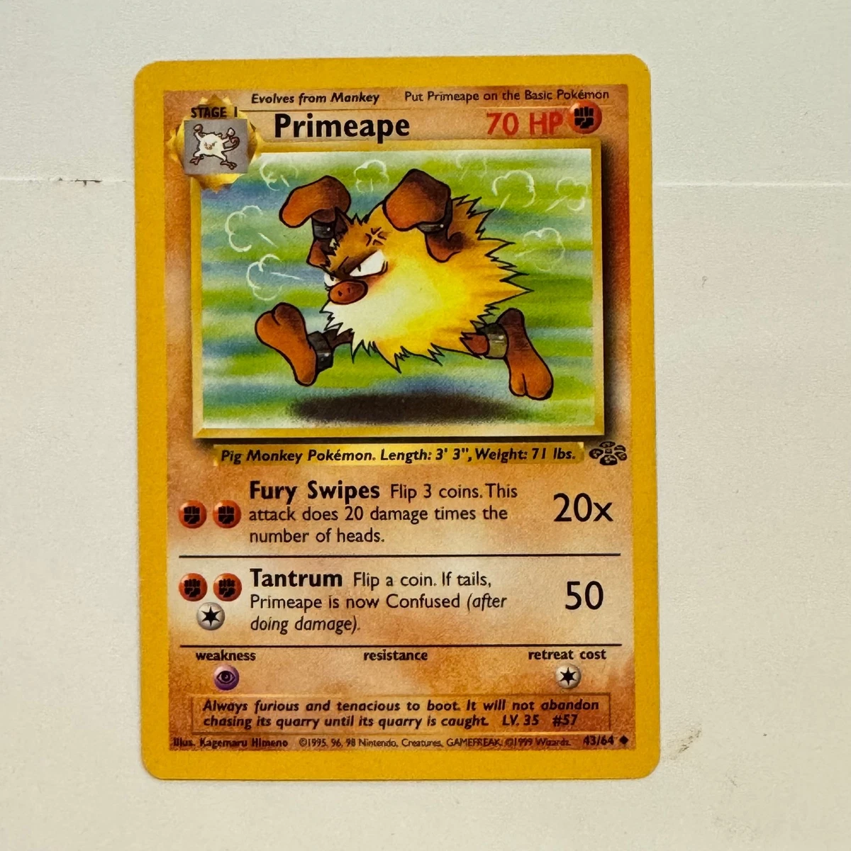 1995 primeape pokemon card Vintage Uncommon Fighting Ability Frenzy If Dark Primeape does any damage while its Confused (even to itself) Primeape Pokemon Card for sale