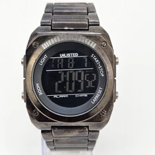 Kenneth Cole Unlisted Men Digital Watch 44MM Black Bracelet Band 7" New Battery