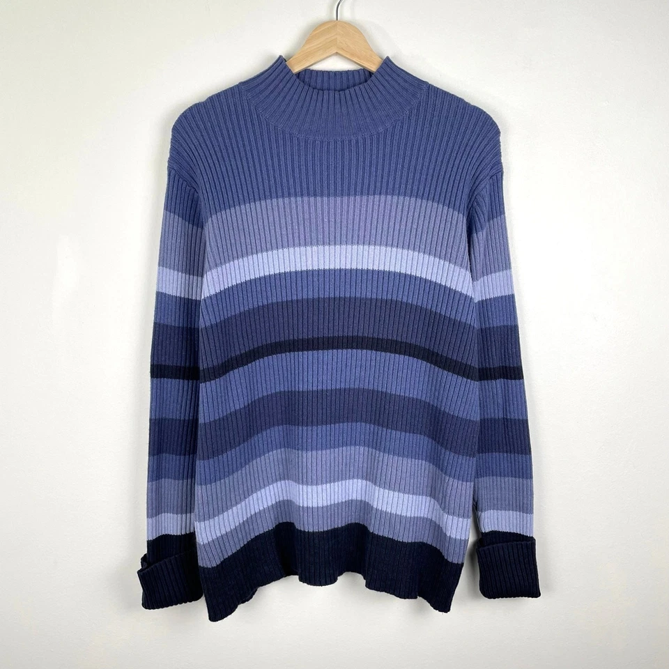 Suéter y2k Vintage Sonoma Rayas Grueso Acanalado Tejido Cuello Alto Preppy Indie Retro Foto 3 de 4