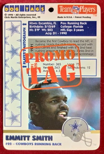 EMMITT SMITH RARE π 1992 DOG TAGS PROMO Card Tag #42 Dallas Cowboys *MK - Picture 9 of 9