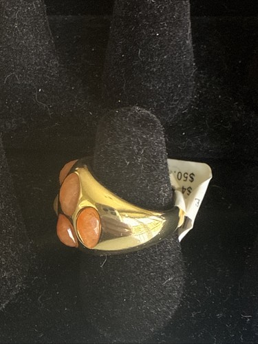 Anthropologie Gold Ring Sz 6 Orange Calcite NWT Cocktail Ring Anthro Jewelry - Picture 2 of 5
