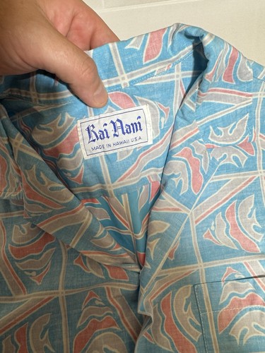 Vintage Rai Nani Hawaiian Shirt Mens M/L Pink& Blue Abstract Fish 60s 70s Era - Picture 3 of 7
