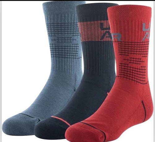 Under Armour UA PHENOM gepolsterte Crew-Socken rot schwarz Jugend Größe 4,5-7