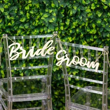 NATURAL 2 Wooden 12" x 5" Bride and Groom Chair Signs Wedding HANGING DECOR