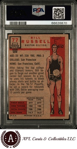 1957 Topps #77 Bill Russell RC PSA 3 - Picture 2 of 2