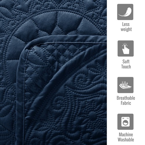 3 Piece Ultrasonic Quilted Bedspread Queen King Size Embossed Coverlet Bed Throw - Picture 36 of 155