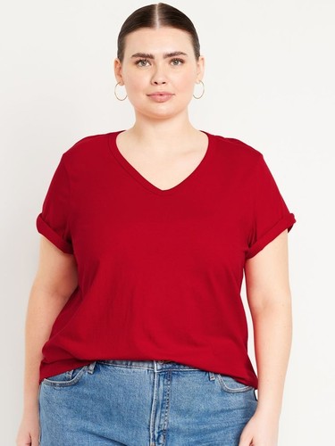 Old Navy Damen-T-Shirt Übergröße 2X EveryWear weiche Baumwolle V-Ausschnitt - Robbie rot