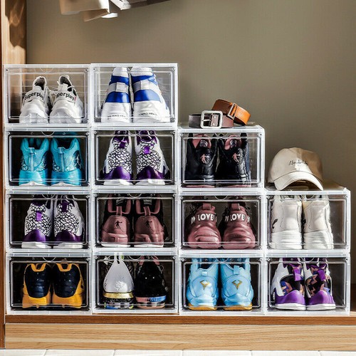 (20)Clear Shoe Storage Organizer Stackable Boxes Magnetic Sneaker Boot Container - Picture 4 of 7