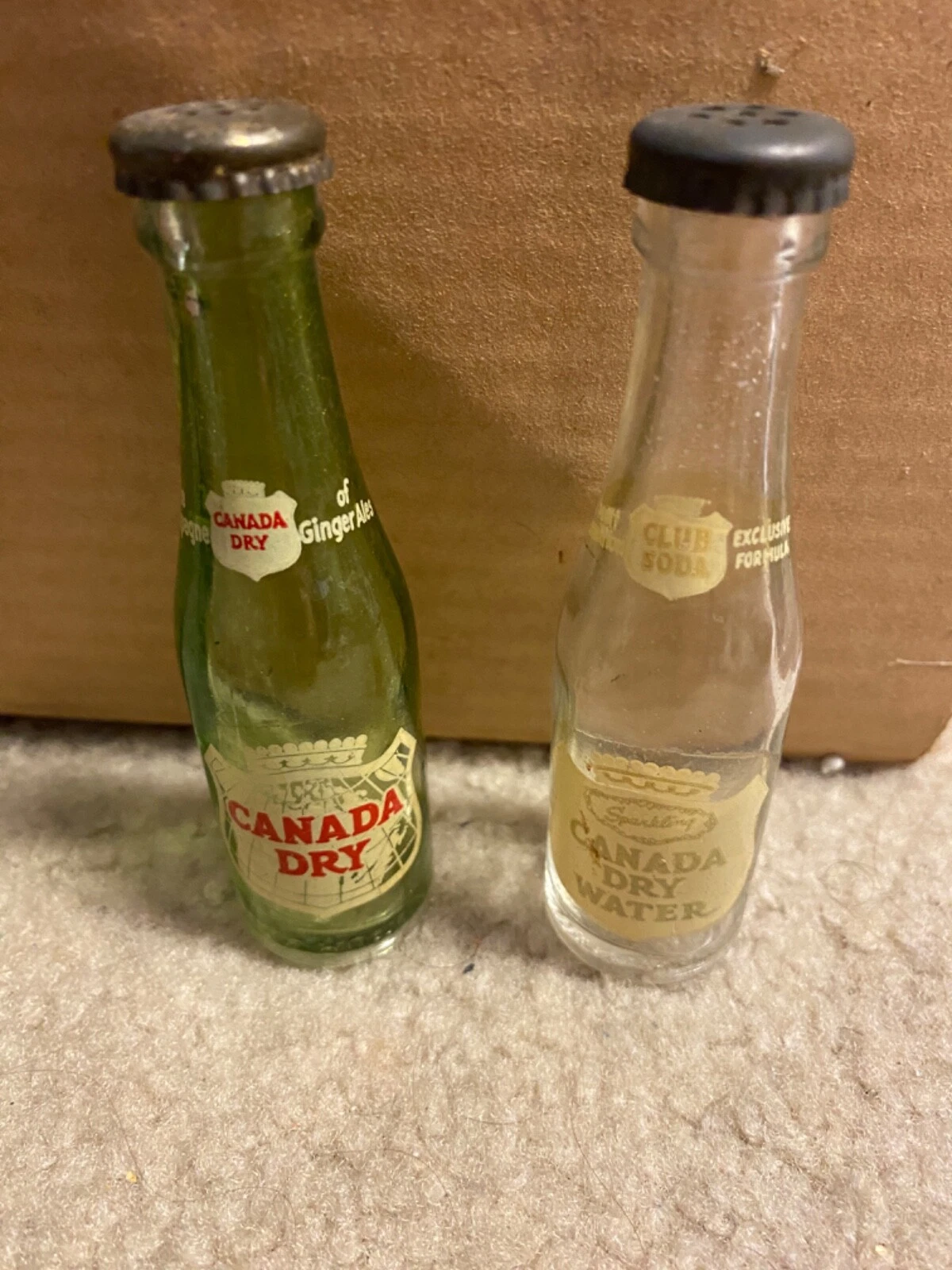 Vintage GLASS Canada Dry Salt & Pepper Shakers Ginger Ale & Sparkling Water