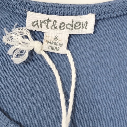 Art and Eden Girls Abigail Dress Size 8 Bell Sleeves Blue Floral Organic Cotton - Picture 5 of 11