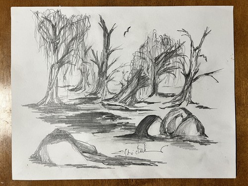 Original 8 1/2" x 11" Marsh Water-soluble Graphite art lori clark,signed Now US - Picture 9 of 12