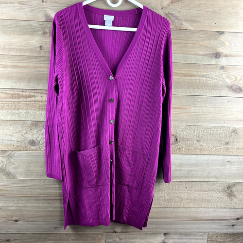 Chicos Womens Cardigan Long Sleeve Vneck Button Up Ribbed Long Line 1 Medium - Bild 1 von 9