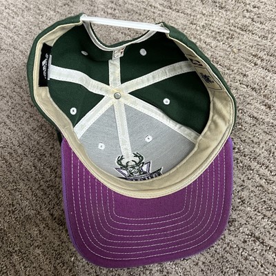 Milwaukee Bucks Baseball Hat SnapBack Cap Rare Vintage Retro Purple/Green NBA