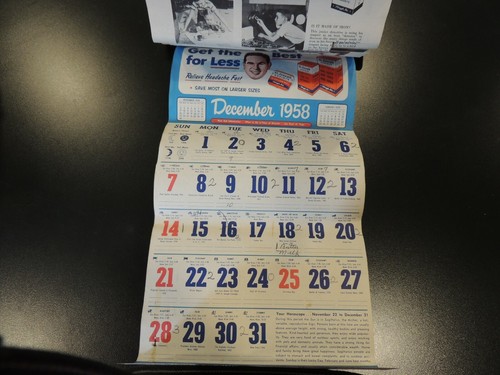 St. Joseph Aspirin Calendar Almanac Weather 1957 Emerick's Pharmacy Ahsley PA - Picture 9 of 12