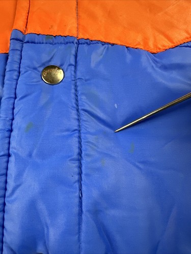 Vintage Wrangler Puffer Vest Mens Large Blue Orange Snap Closure Made In USA - Picture 6 of 15