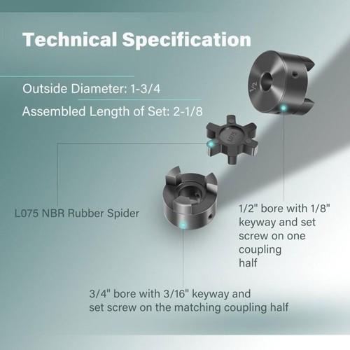 “1/2" to ”3/4" L075 Flexible 3-Piece L-Jaw Coupling Set for Log Splitter Hybrid - Picture 6 of 20