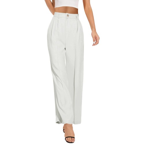 Women Wide Leg Business Pants Solid High Waist Straight Long Work Trousers Pants - Picture 20 of 42