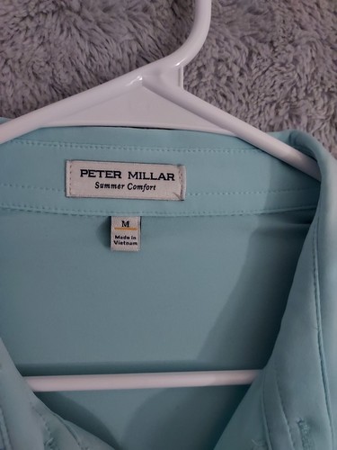 Peter Millar Polo Shirt Mens Medium Summer Comfort Bear Lakes Teal Striped Golf - Picture 3 of 10