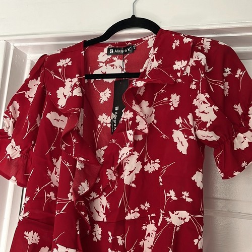 Allegra K Womens XS Blouse Floral V Neck Short Sleeve Wrap Peplum Round Hem NWT - Picture 2 of 9