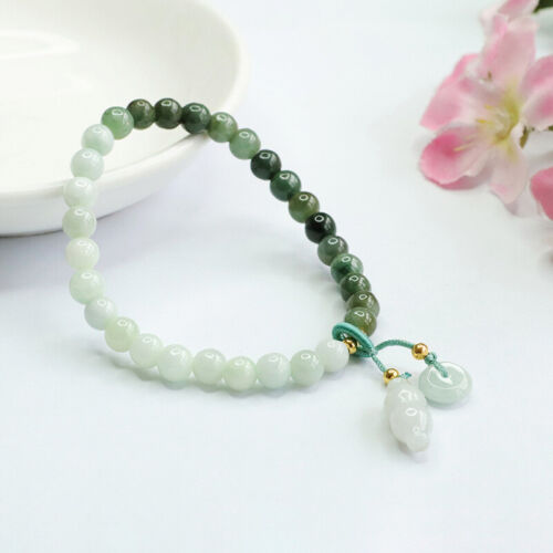 Burmese Jade Donut Bracelets Women Jadeite Bangle Natural Jewelry Green Bead - Picture 1 of 8
